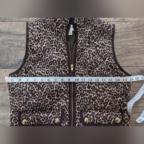 J Crew XS Leopard Zip-up Fall Quilted Puffer Vest Extra Small Brown Animal Print - Picture 6 of 8